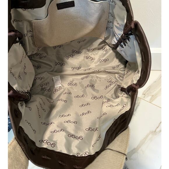 GOGO Voyage Leather Trim Canvas Tote Bag Brown Beige Gold NWT - Picture 4 of 9